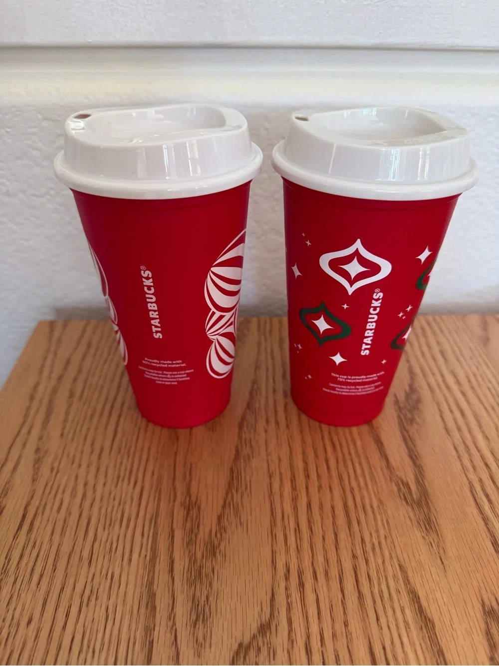Starbucks Red Holiday Reusable Cups with White Lids (Set of 2)
